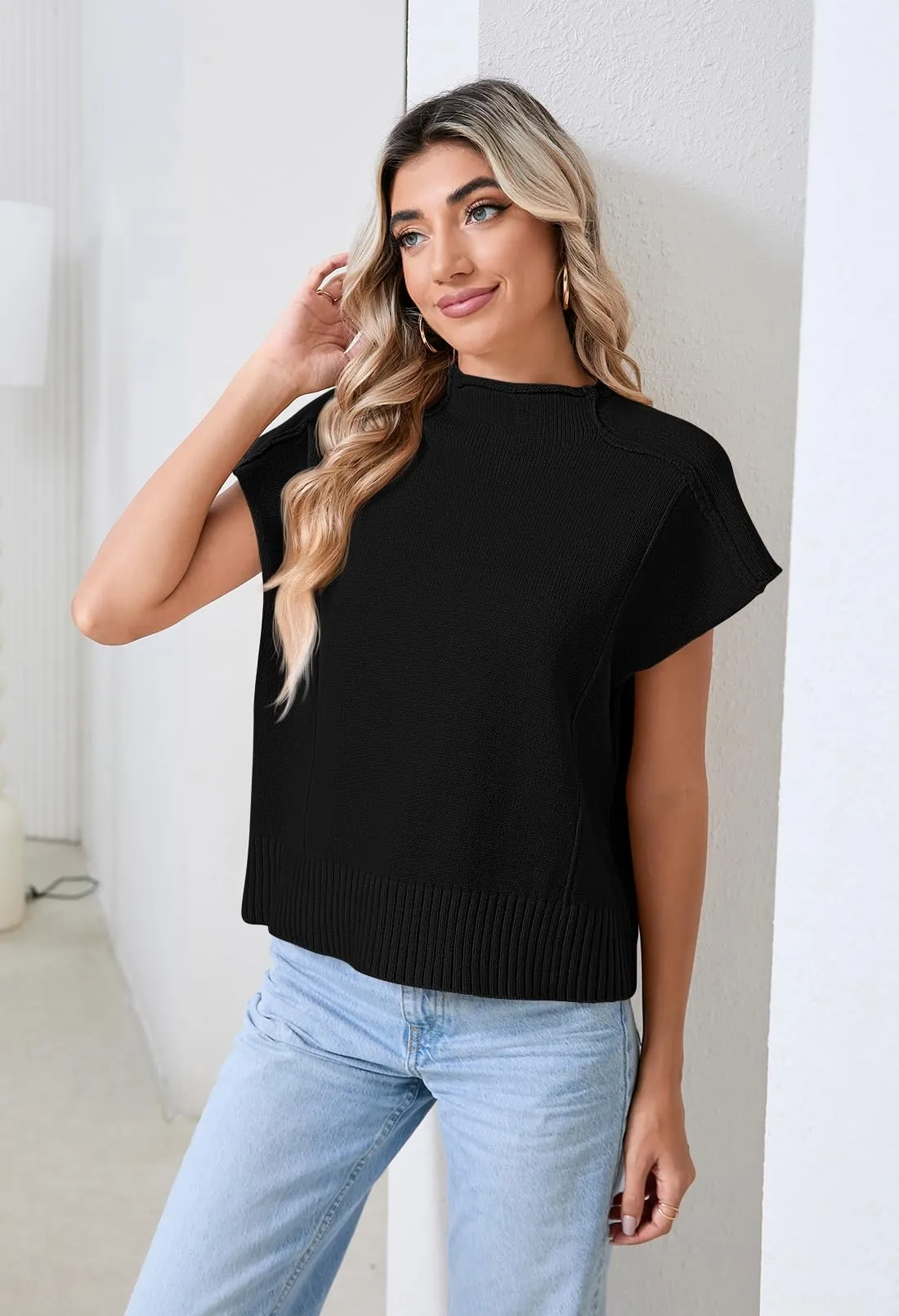 Pink Queen Sweater Vest for Women Cap Sleeve Sweater Tops Sleeveless Vest Summer Tops 2024 Clothes Oversized Tank Tops Trendy T Shirts Black M