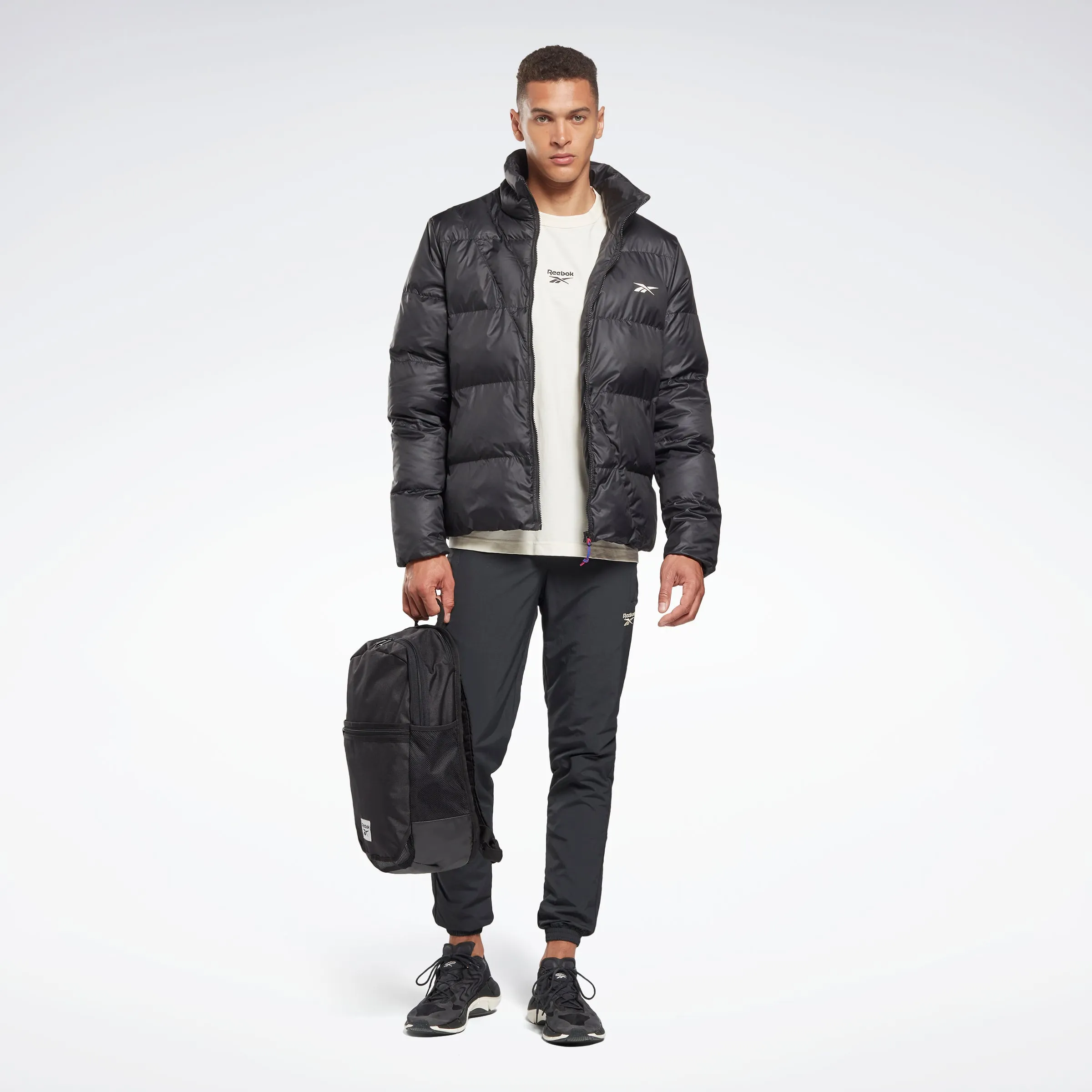 Reebok Apparel Men Outerwear Urban Synthetic Down Bomber Jacket Black/Black