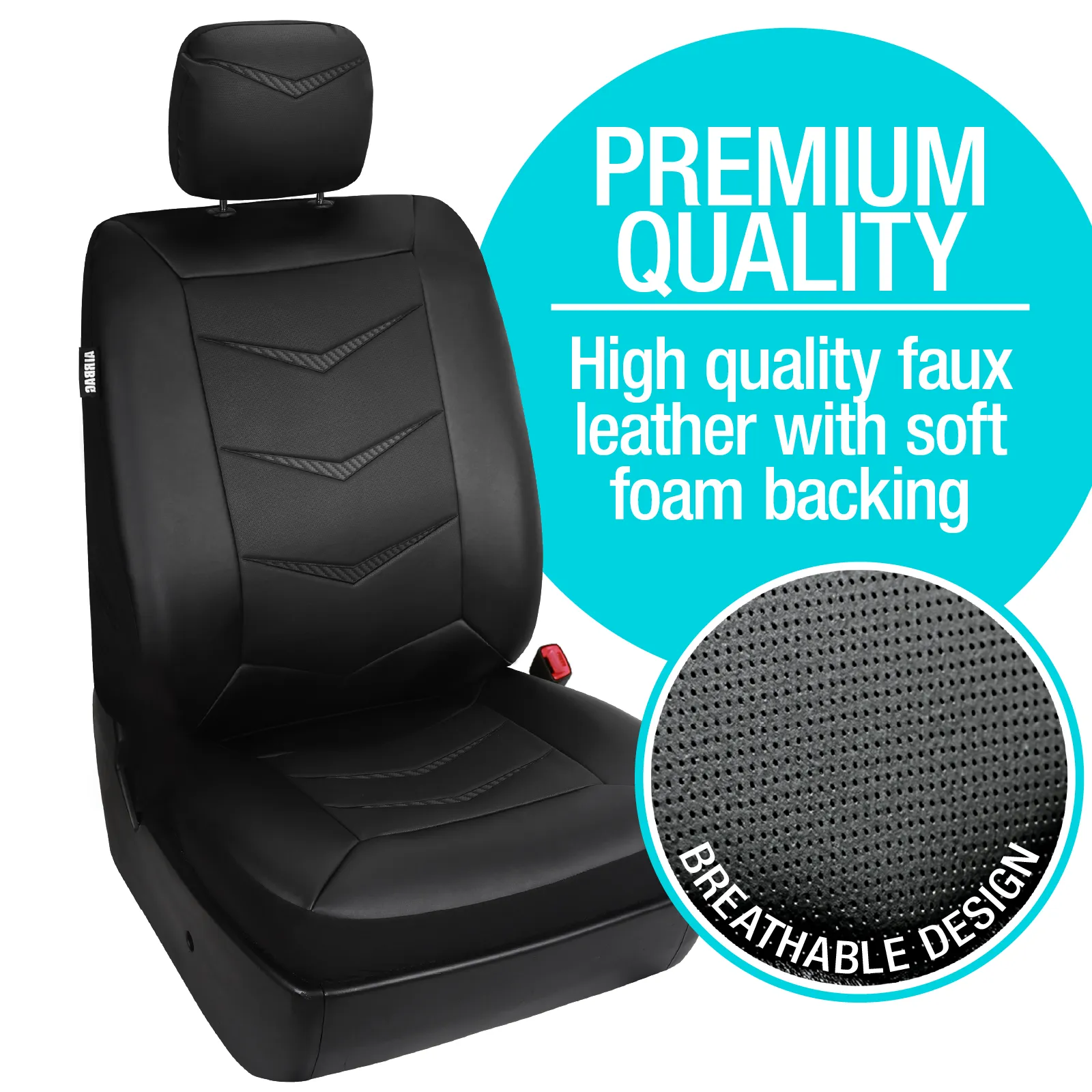 Season Guard Bel-Air Seat Cover Universal fit, Black Faux Leather w/Carbon Fiber Pattern, 2pc kit