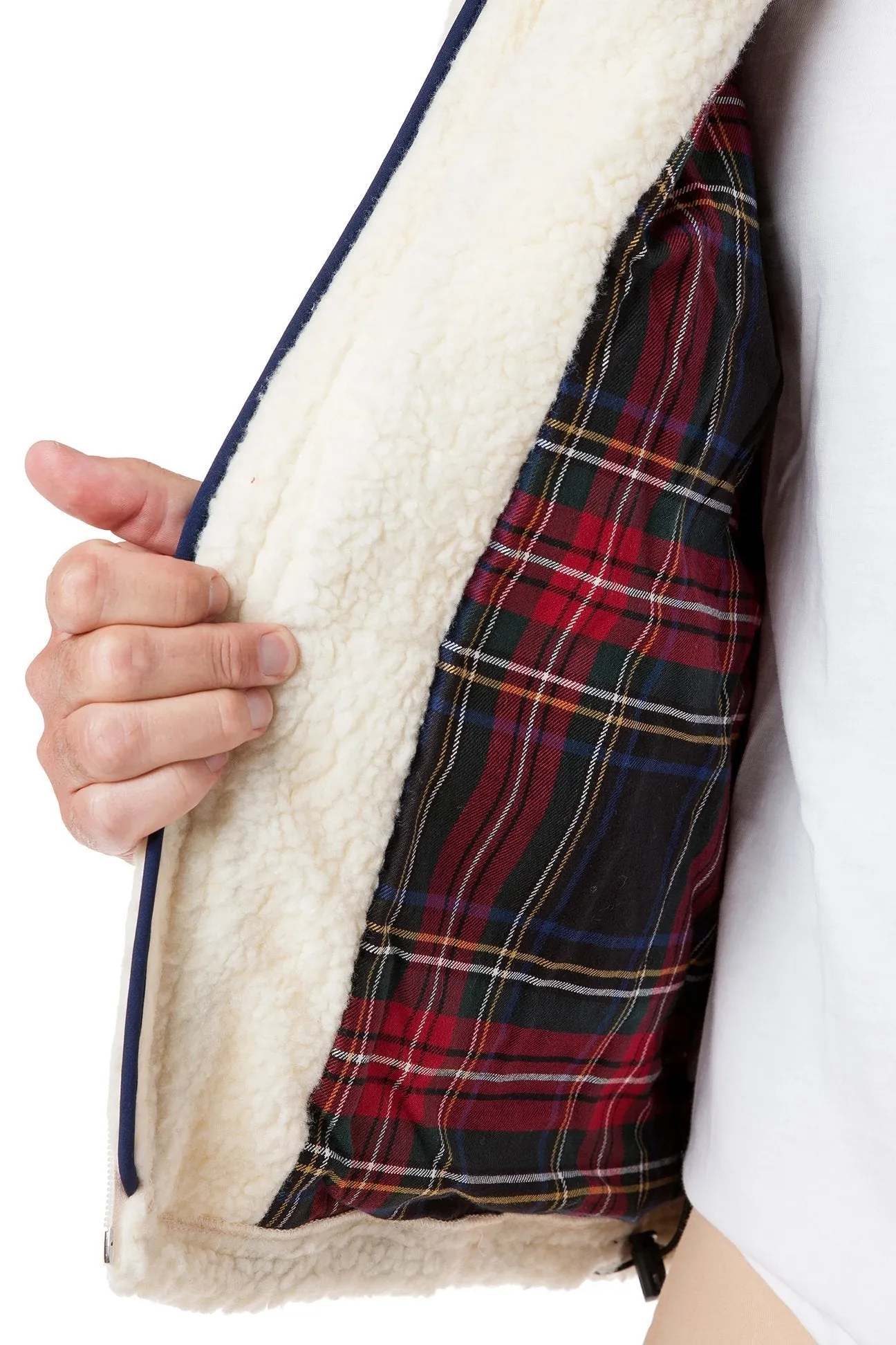 Sherpa Jacket Ivory with Black Stewart Plaid Lining