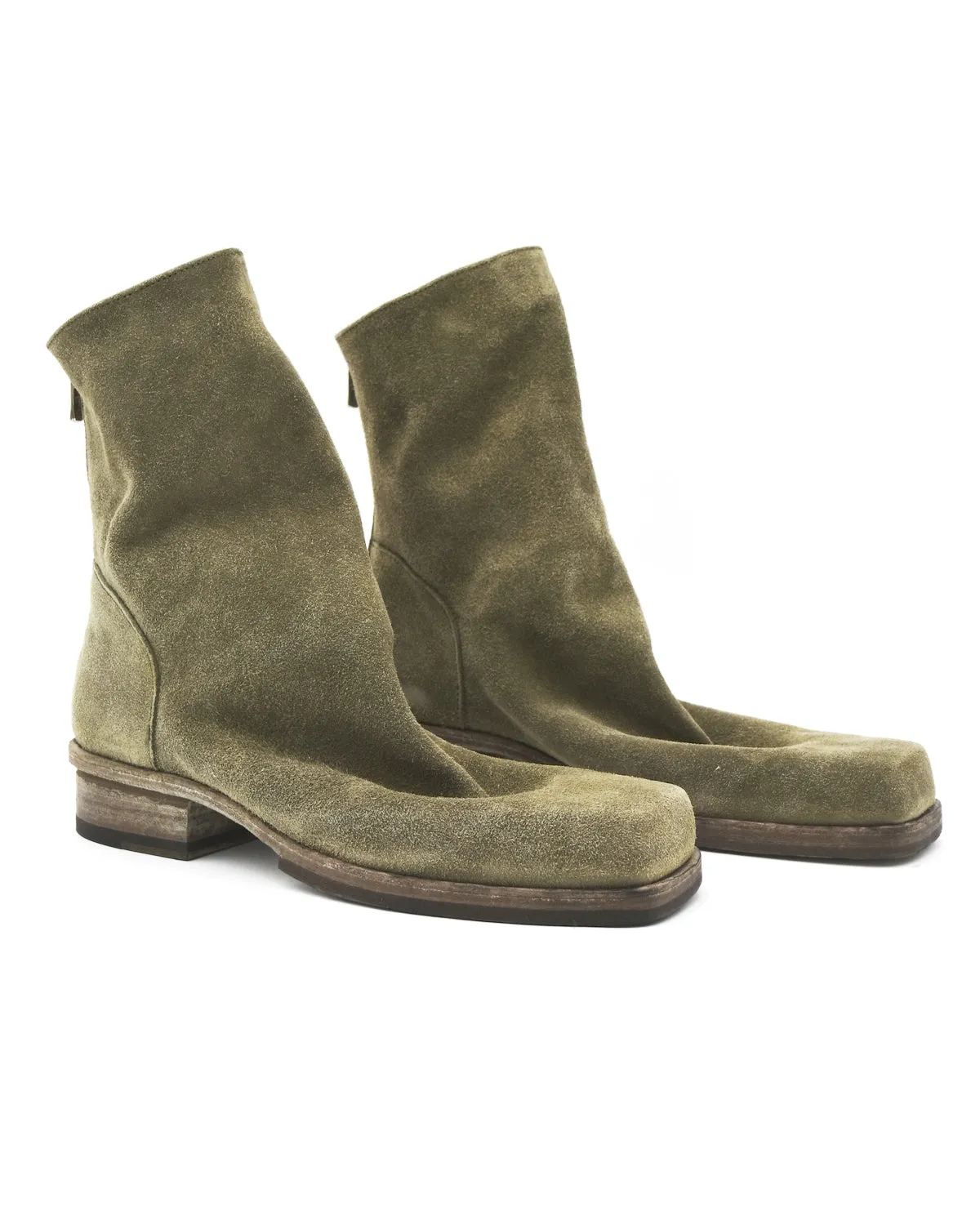 Shoto Sage Green Square Toe Ruched Boot