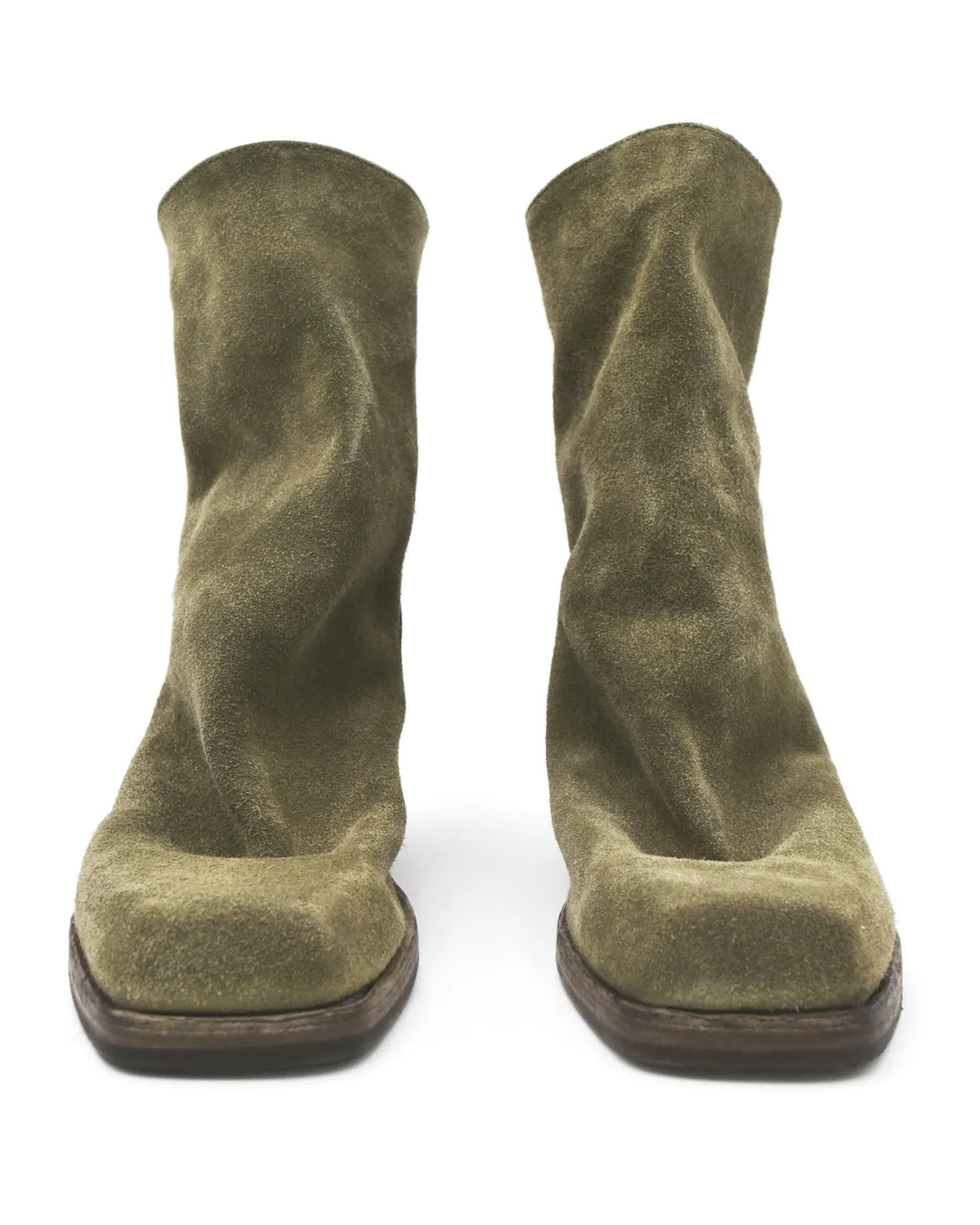 Shoto Sage Green Square Toe Ruched Boot