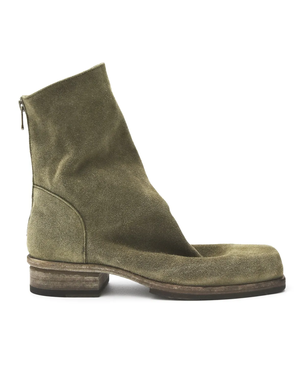 Shoto Sage Green Square Toe Ruched Boot