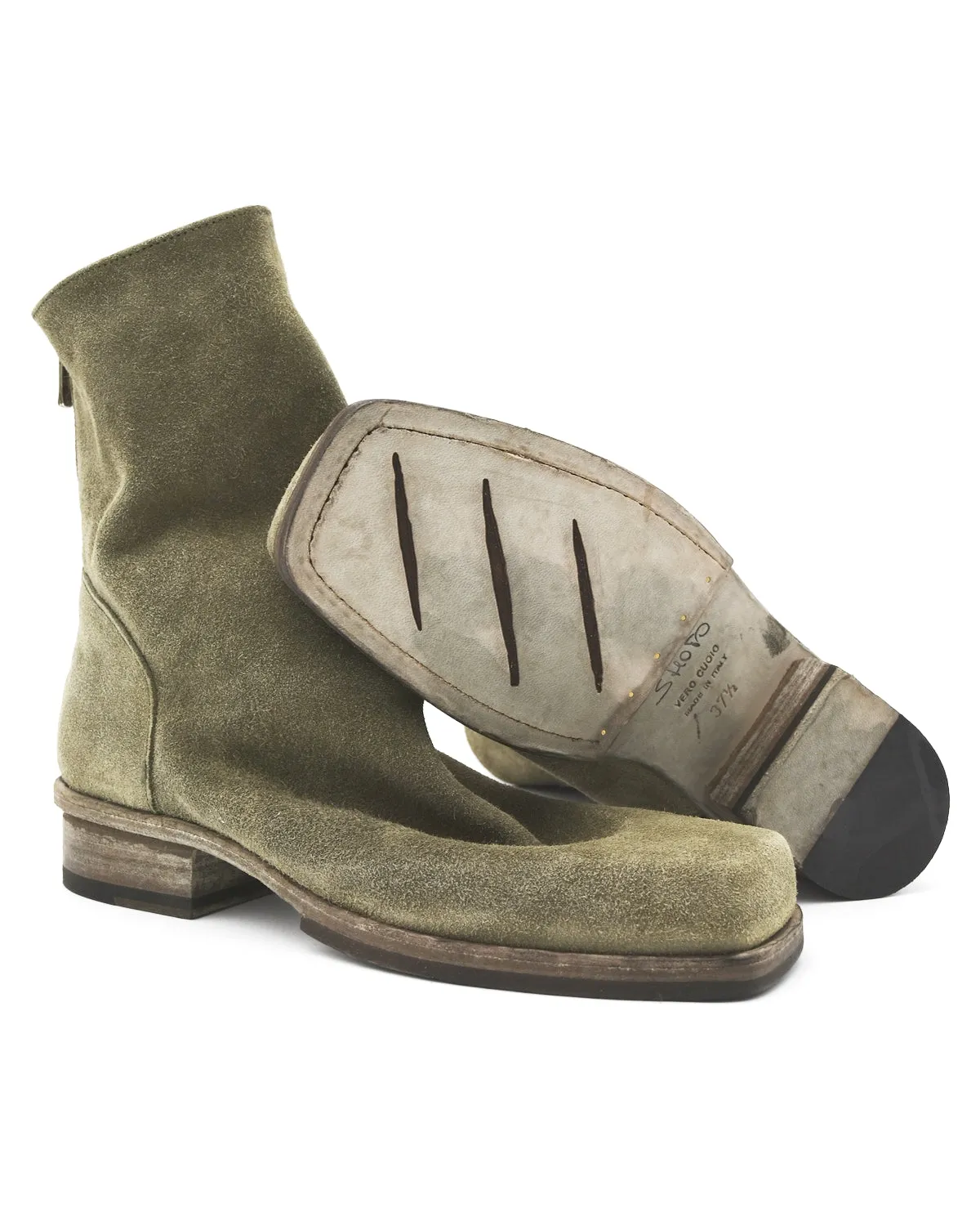 Shoto Sage Green Square Toe Ruched Boot