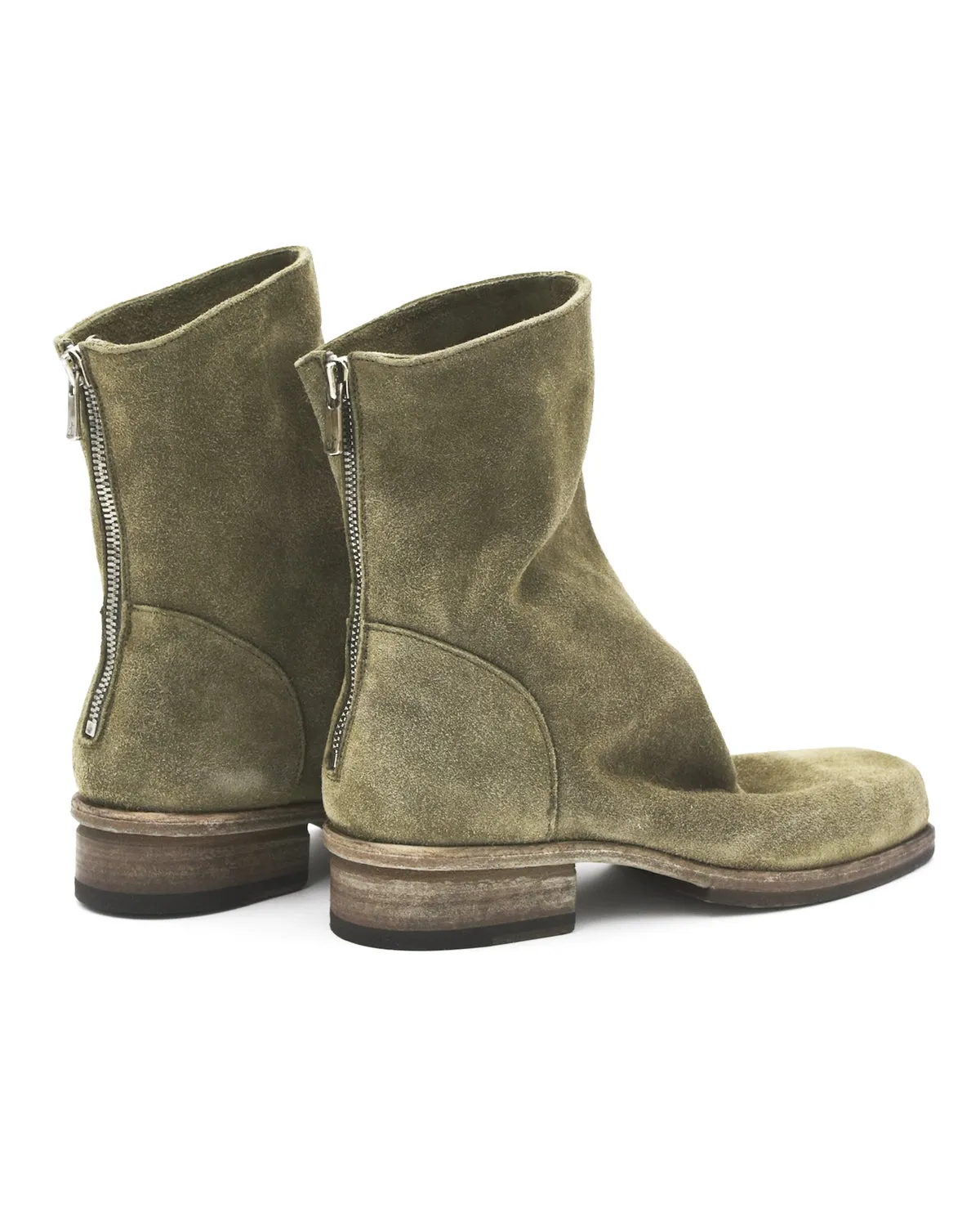 Shoto Sage Green Square Toe Ruched Boot