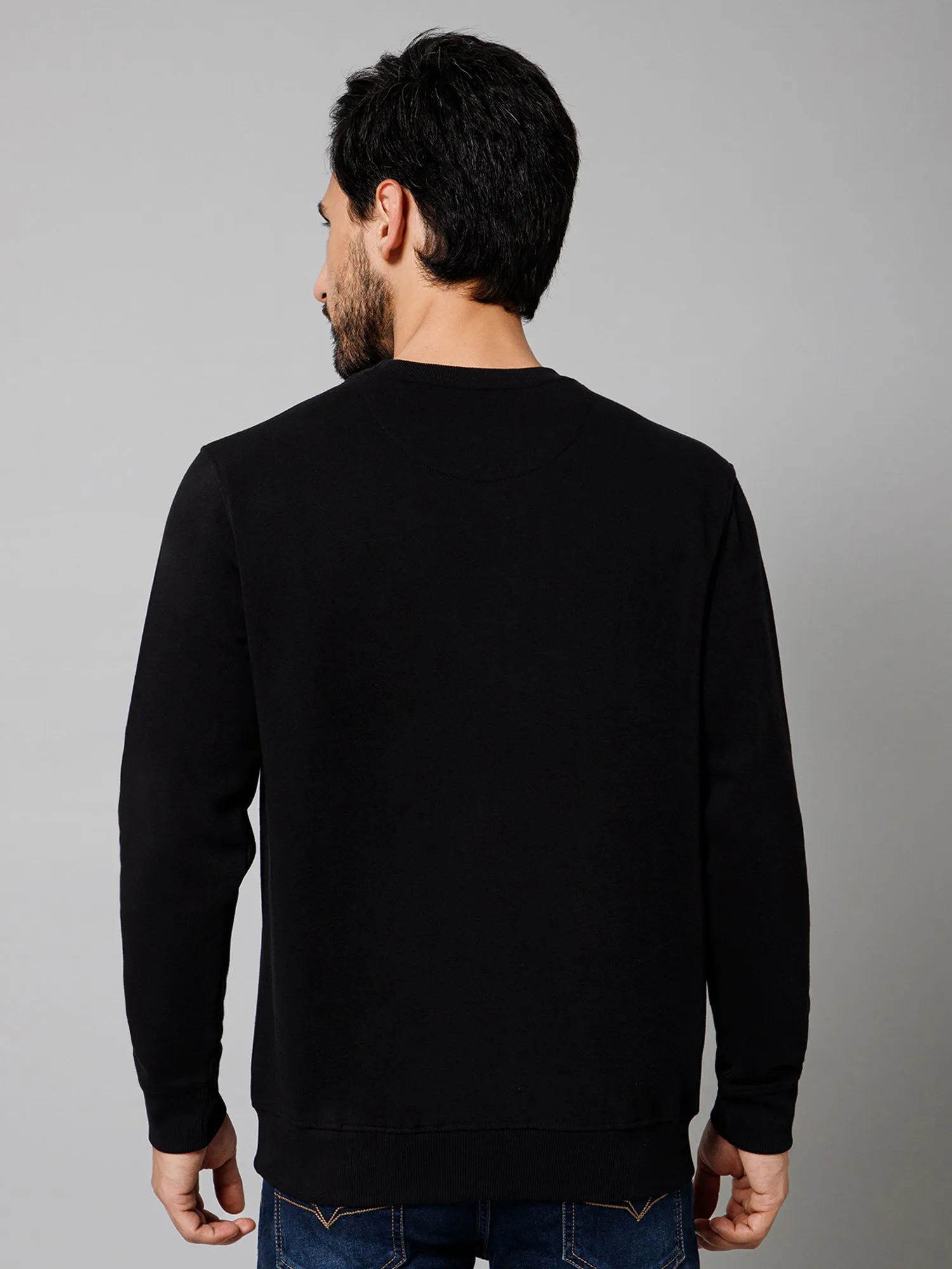 Solid Black Full Sleeves Round Neck Regular Fit Casual Sweatshirt For Mens