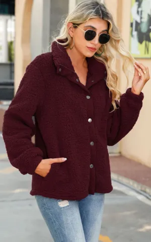 Solid Color Button Up Fleece Jacket