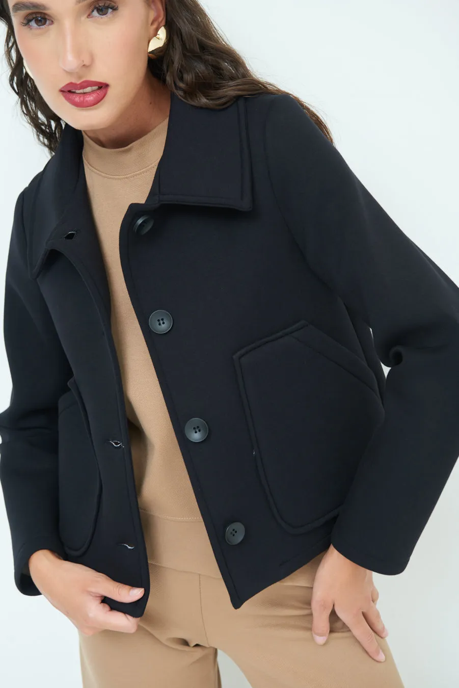 Stylish cropped jacket with classic collar wholesale