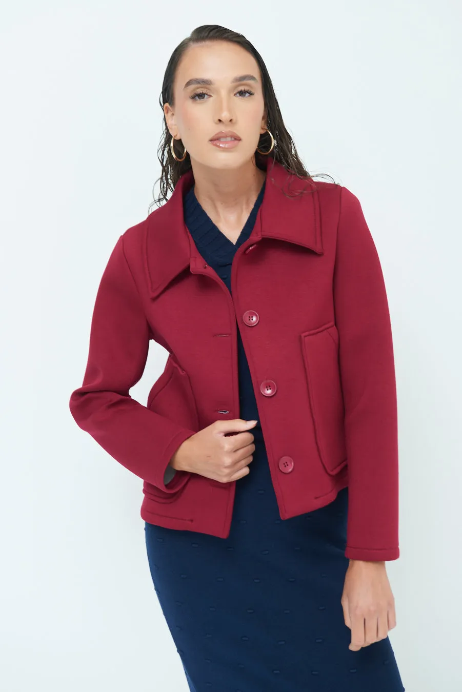 Stylish cropped jacket with classic collar wholesale