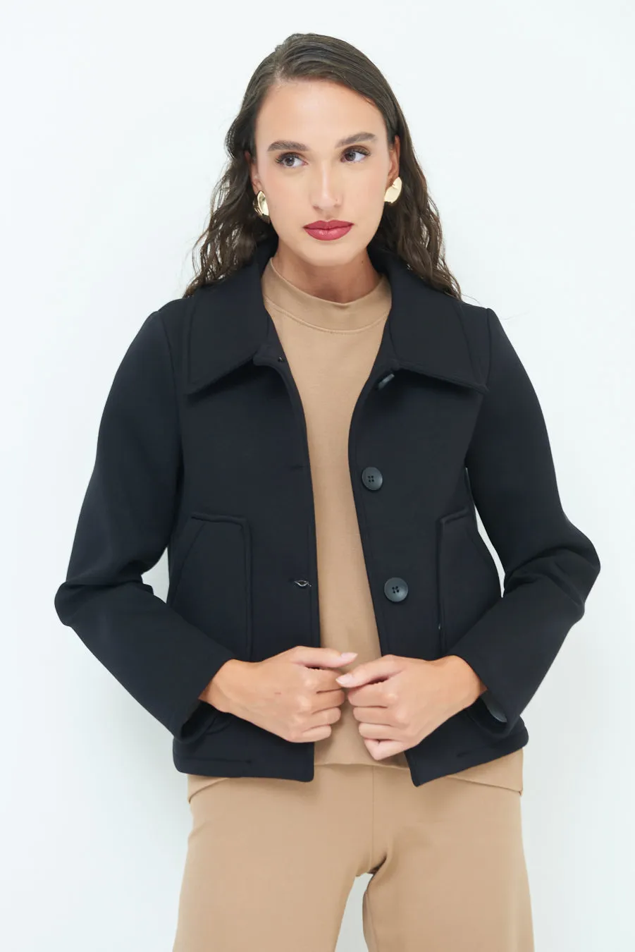 Stylish cropped jacket with classic collar wholesale