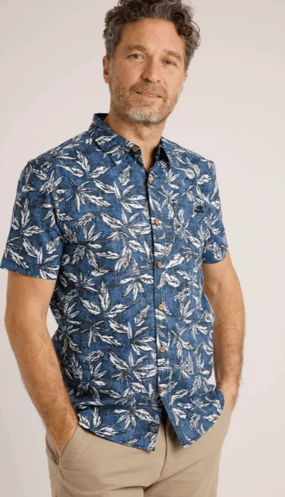 Weird Fish Faraway Organic Short Sleeve Printed Shirt Ensign Blue