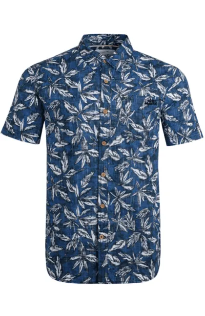 Weird Fish Faraway Organic Short Sleeve Printed Shirt Ensign Blue