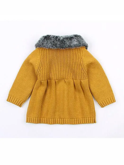 Winter Infant Baby Fur Collar Knitted Coat