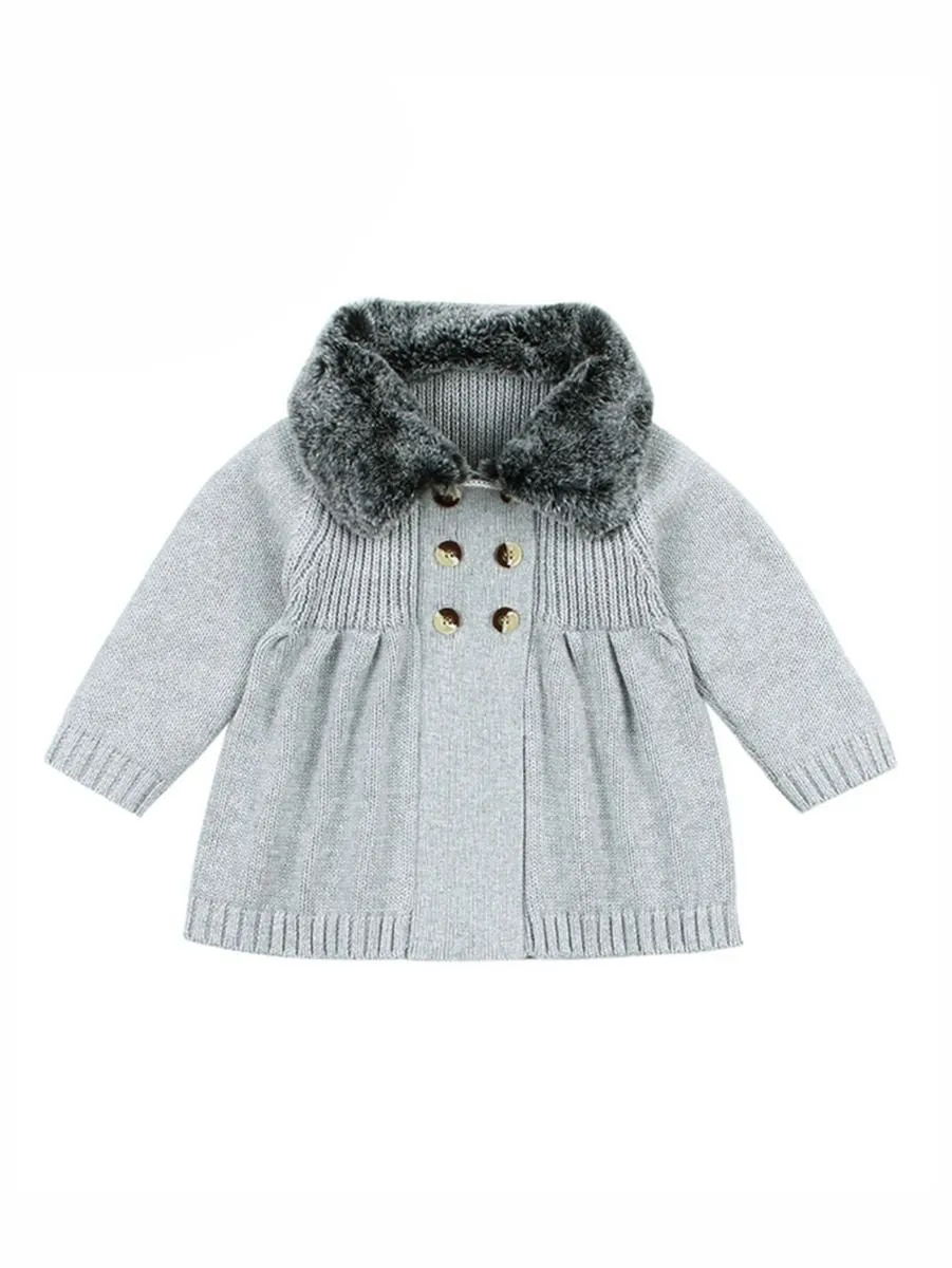 Winter Infant Baby Fur Collar Knitted Coat