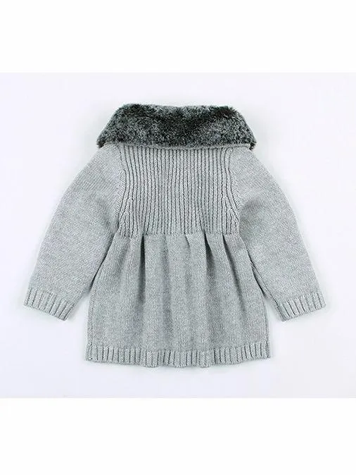 Winter Infant Baby Fur Collar Knitted Coat