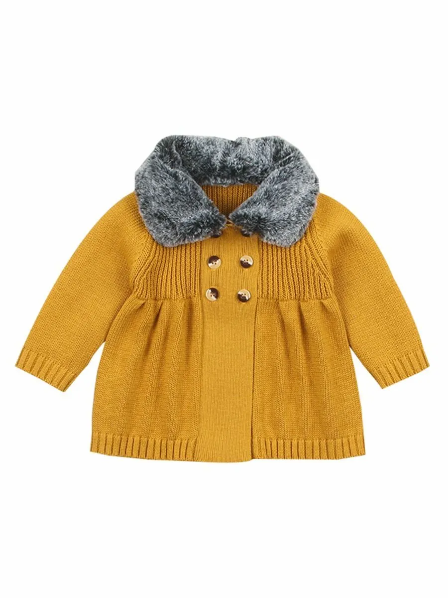 Winter Infant Baby Fur Collar Knitted Coat