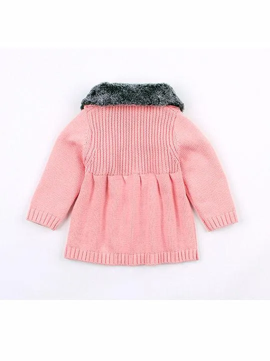 Winter Infant Baby Fur Collar Knitted Coat