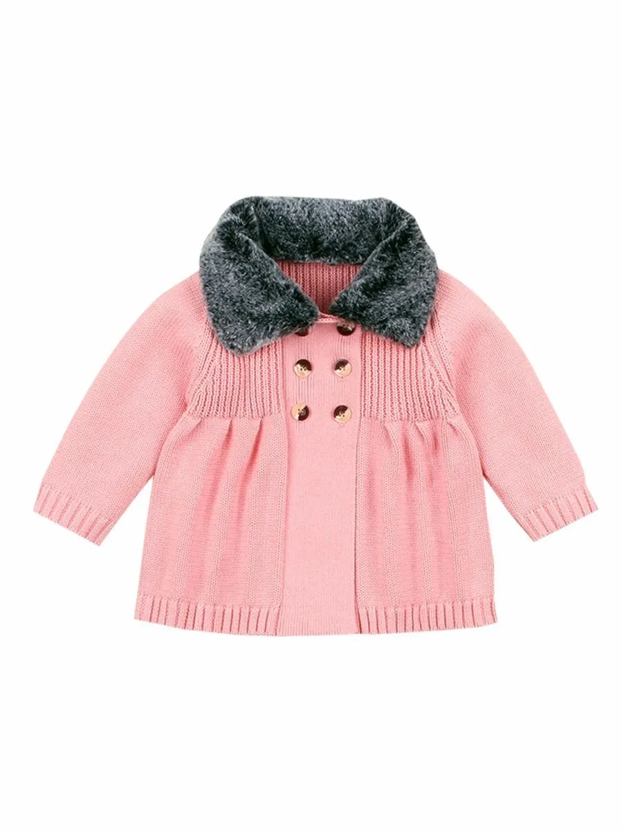 Winter Infant Baby Fur Collar Knitted Coat