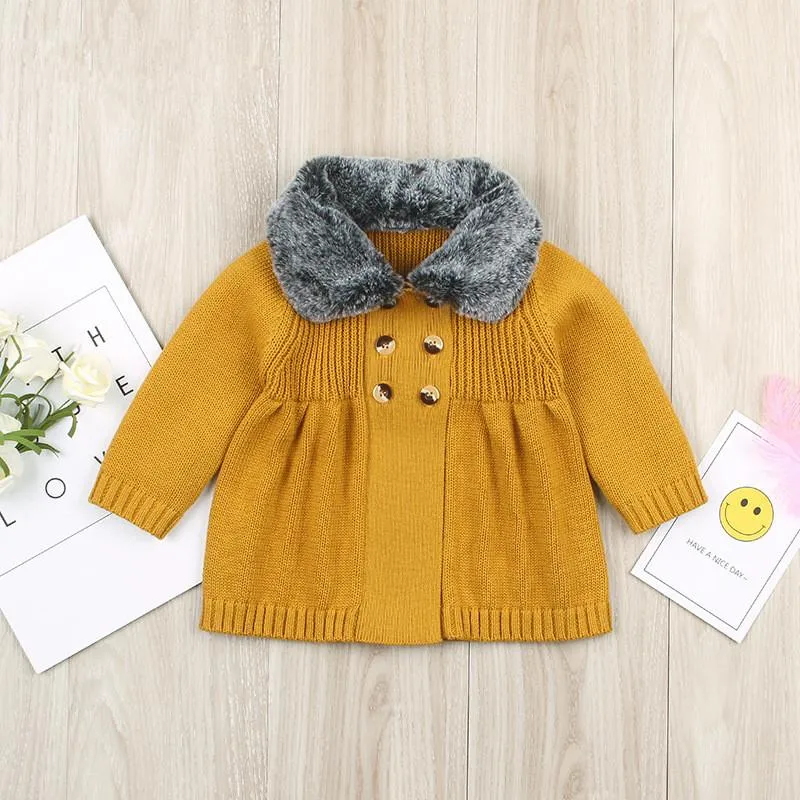 Winter Infant Baby Fur Collar Knitted Coat