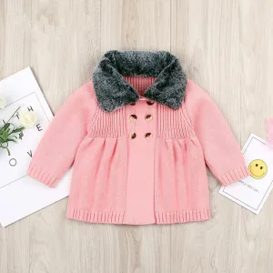 Winter Infant Baby Fur Collar Knitted Coat