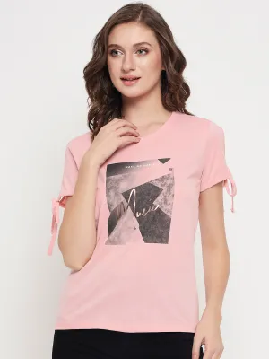 Women's Casual Regular Short Sleeve Pink Round neck Graphic Print T-Shirt