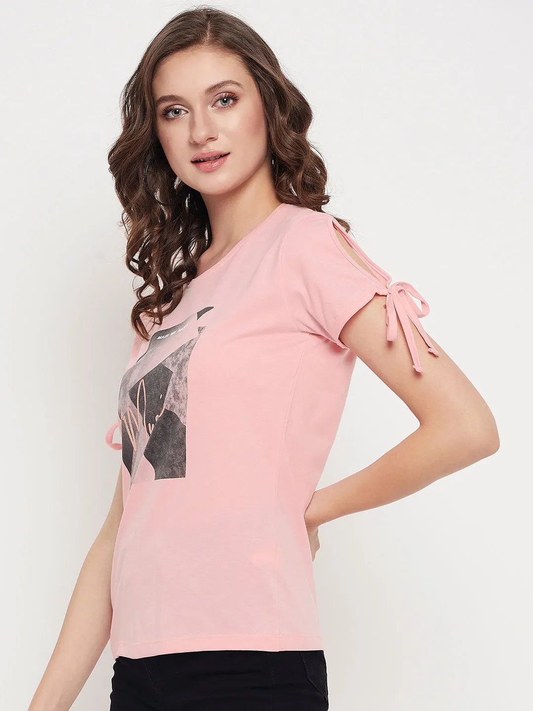 Women's Casual Regular Short Sleeve Pink Round neck Graphic Print T-Shirt